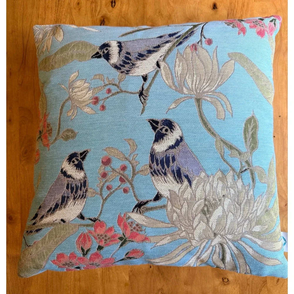 Westex Blue Bird Tapestry Throw Pillow 16x16 Floral Botanical Woven Accent